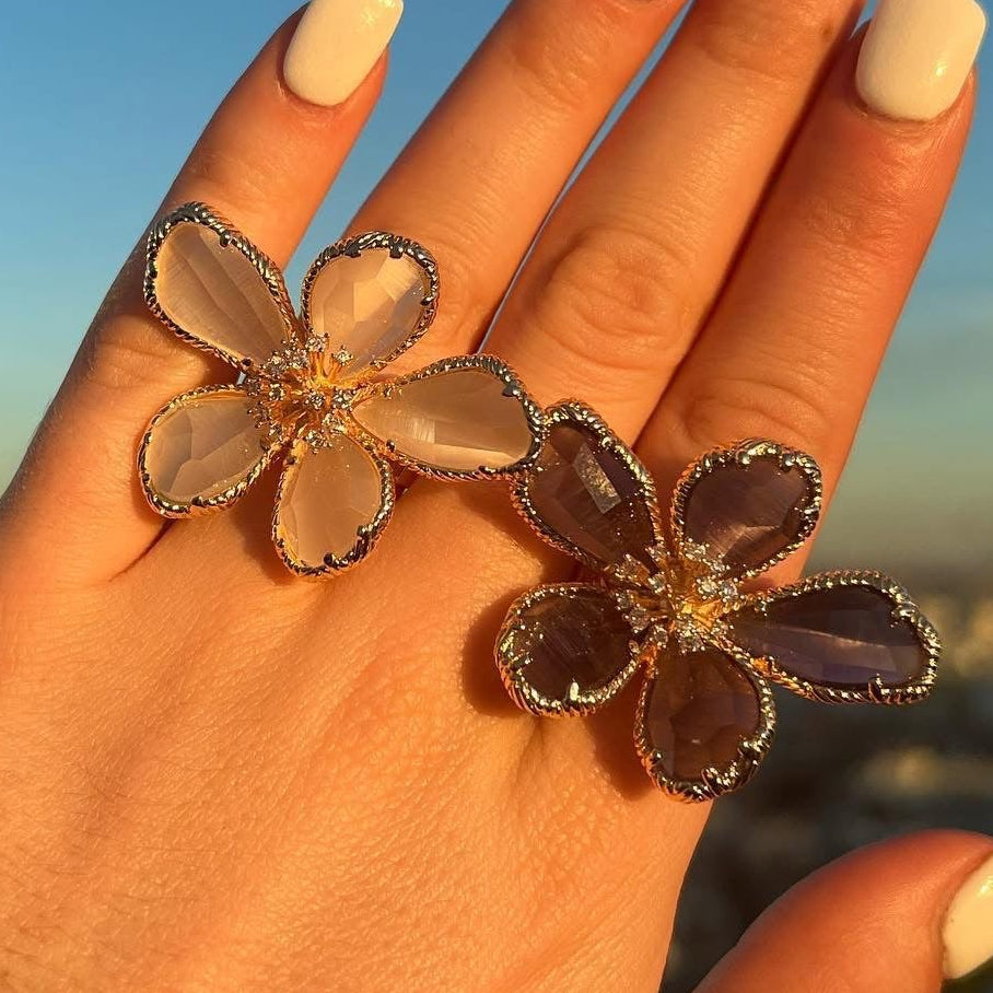 Celia Ring - Sortija Ajustable con Piedras Semi Preciosas y Cristales