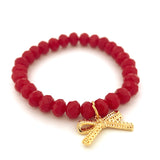 Pulsera Elástica en Cristal Rondelle Rojo - Coquette Bow Bracelet