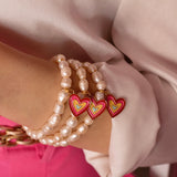 Pulsera Elástica de Perlas y Corazón Colorido - Colorfull Heart & Pearls Bracelet