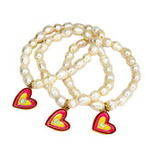 Pulsera Elástica de Perlas y Corazón Colorido - Colorfull Heart & Pearls Bracelet